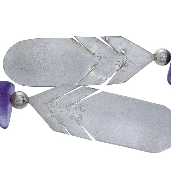 Vintage LHTC Sterling Silver 925 Amethyst Feather Dangle Earrings - Picture 3 of 5